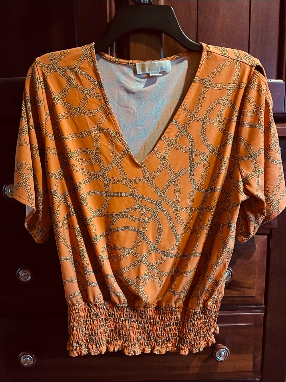 Michael Kors Orange Chain-Print V-Neck Blouse